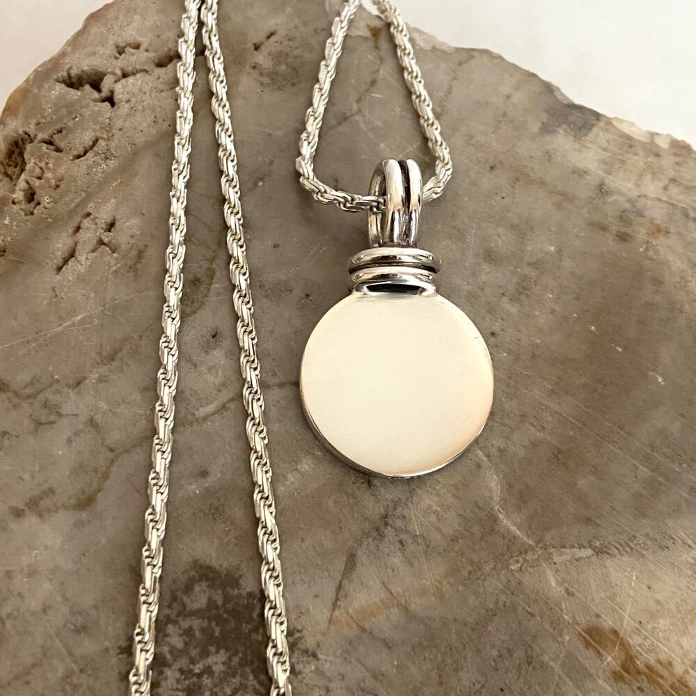 Sterling Silver 925 Blank Engraveable Round Disc Pendant Necklace 18" Chain
